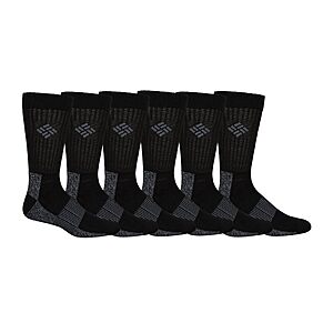 $17.23: 6-Pairs Columbia Men's Moisture Control Crew Socks, Black, Size 6-12