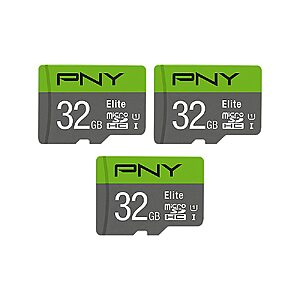 3-Pack 32GB PNY Elite Class 10 U1 microSDHC Flash Memory Card $17.97 + Free Shipping w/ Prime or on $35+