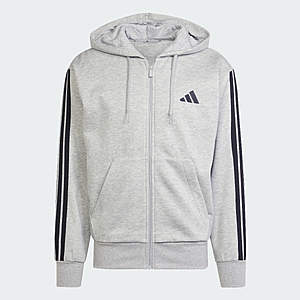 17.40 adidas Mens Essentials 3-Stripes Fleece Zip Hoodie (Medium Grey Heather/Black) $17.4