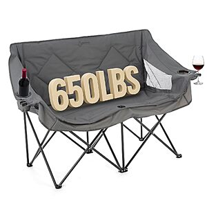 Arrowhead Outdoor Portable Folding Double Camping Loveseat Chair w/ Cup & Wine Glass Holders $39.99 + Free Shipping