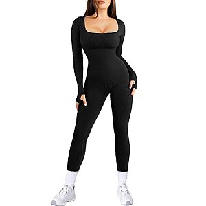 Popilush Women's Long Sleeve Square Neck Built-In Bra Jumpsuit (Various) $14.79 + Free Shipping w/ Prime or on $35+