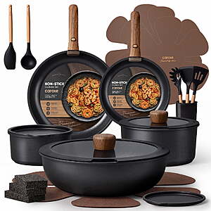Carote 24-Piece Nonstick Cookware Set, Pots and Pans Set with Detachable Handle, Induction Compatible, Oven & Dishwasher Safe, Black $59.98