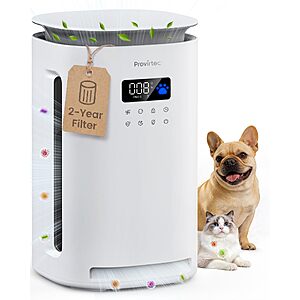 Provirtec Pet Air Purifier for 1500 sq ft with H13 HEPA, 4 Washable Pre-Filters, PM2.5 Auto & Pet Mode $89.99