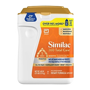 Similac 360 Total Care Sensitive with 5 HMO's, Non-GMO Infant Formula Powder, 40 oz