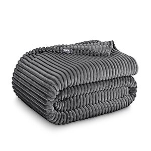 90" x 66" Bare Home Twin/Twin XL Microplush Fleece Blanket (Ribbed Grey) $15.99 + Free Shipping w/ Prime or on $35+
