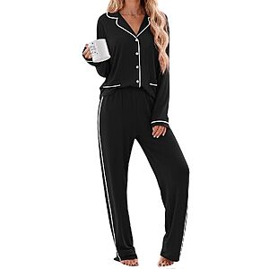 Ekouaer Women's 100% Cotton Long Sleeve Button-Down Pajama Set w/ Pockets (Various Colors) $15.99 + Free Shipping $14.4