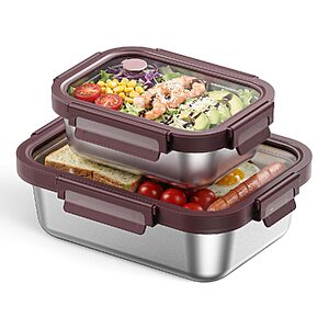 2-Piece GENICOOK 316 Stainless Steel Food Storage Container Set w/ Leakproof Glass Lids (Various Shapes & Sizes) $17.99 + Free Shipping w/ Prime or on $35+