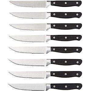 $15.74* | 8-Pc 4.5" Amazon Basics Full Tang Stainless Steel Serrated Steak Knife Set at Amazon