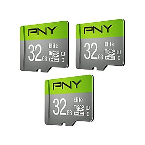Amazon 3-Pack PNY 32GB Elite C10 U1 V10 microSDHC Flash Memory Card 3-Pack, UHS-I | Up to 100MB/s Read