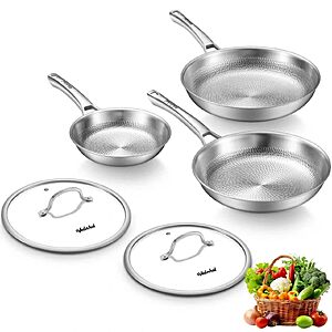 Titanium Pans for Cooking, 8+10+12 Inch Non-Toxic Skillet with 2 Lids | Titanium Hammered Pro Fajita,PFAS/PFOA/PTFE Free Cookware $269.99