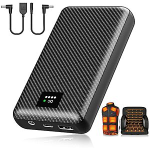 THEKUKU Heated Vest Battery Pack, 7.4V 30000mAh Portable Charger with DC and USB Output Ports for Heated Vest $16.99