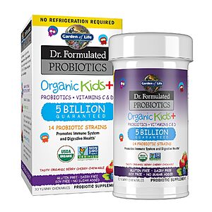 Garden of Life Dr. Formulated Kids+ Organic Chewable Probiotics 30-Count (Berry Cherry) $16.57 w/ S&S + Free Shipping w/ Prime or on $35+