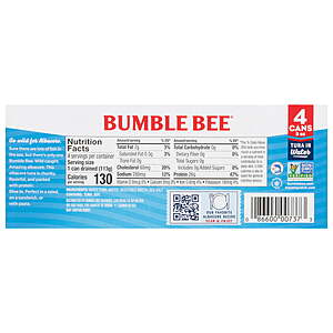 $4.98 Walmart Bumble Bee Chunk White Albacore Tuna in Water, Wild Caught, Gluten Free, Shelf Stable Can, 5 oz (Pack of 4)