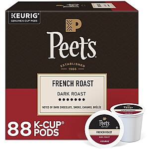 YMMV 88-Count Peet's Coffee French Roast Keurig Single Serve K-Cup Pods, Dark Roast $21.99 + Free Shipping on $35 or store pickup at Staples