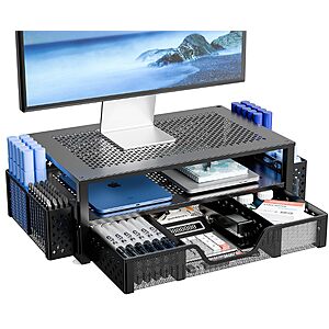 20" Simple Trending 2-Tier Monitor Stand w/ Drawer & Pen Holders (Black) $19.99 + Free Shipping w/ Prime or on $35+