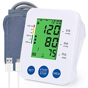 Automatic Upper Arm Blood Pressure Monitor w/ Adjustable Cuff & Storage Bag (White) $7.99 + Free Shipping w/ Prime or on $35+
