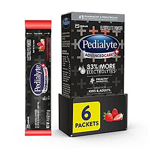 [SnS, AC] $6.20 | 6-Count Pedialyte AdvancedCare Plus Electrolyte Powder (Strawberry Freeze) at Amazon
