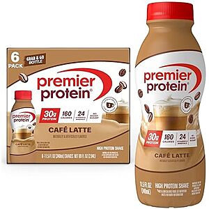 [SnS, AC] $11.45 | 6-Pack 11.5-Oz Premier Protein 30g High Protein Shake (Cafe Latte) at Amazon