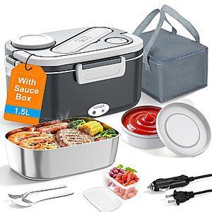 Prime Members: 1.5L HOLDRUBY 100W Electric Heated Lunch Box w/ Sauce Container, Fork & Spoon (12/24/110-230V) $17.49 + Free Shipping