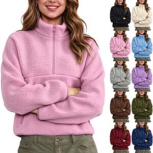 Womens Quarter Zip Pullover Sherpa Jacket $13.99