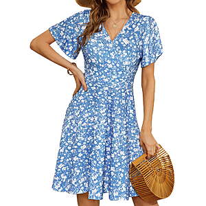 $12.98-14.98 FS Walmart+ by UVN - Summer Dresses for Women Short Sleeve V Neck A-Line Midi Dress  in many color options, size S-2XL