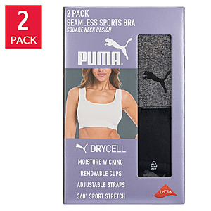 PUMA Women's Seamless Sports Bra, 2-pack $12.97