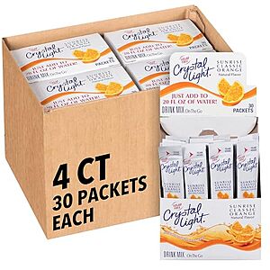 [SnS, AC] $33.44 | 4-Pack 30-Сщгте Crystal Light Sugar-Free Orange On-The-Go Powdered Drink Mix at Amazon