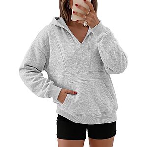 ECOWISH Women's Oversized V-Neck Hoodie Pullover Sweatshirt (4 colors) $13.99 + Free Shipping w/ Prime or on $35+