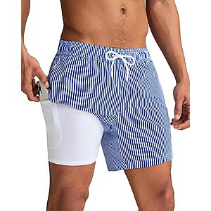 maamgic Mens Swim Trunks with Compression Liner 5 Inch Quick Dry $11.99 AC