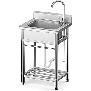 Stainless Steel Utility Sink, Freestanding Single Bowl Garage Sink 22 Inch $159.99 + Free Shipping
