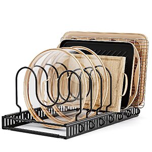 MUDEELA 7-Slot Adjustable Pot Lid & Baking Pan Organizer Rack $11.19 + Free Shipping w/ Prime or on $35+