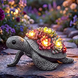 Amazon – Lavezee Solar Turtle Garden Statue w/ Succulent - $13.49 w/ Code