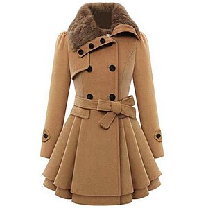 Zeagoo Women Long Sleeve Faux Fur Lapel Double-Breasted Thick Wool Coat,Camel,Medium $65.99