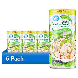 (24 cans total) Great Value Chunk Chicken Breast with Rib Meat in Water, 12.5 oz Cans - $50.85 + FS