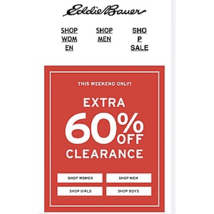 Eddie Bauer Extra 60% Off Clearance