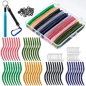 CVLIFE Wacky Worm Kit for Bass Fishing, 48PCS 5.5" Wacky Worm Lures, 100 O-Rings, Wacky Rig Tool, 30 Hooks and Tackle Box $12.99 AC + Free Shipping