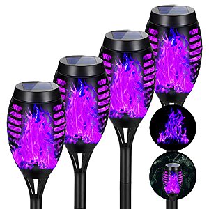 Amazon – Purple Halloween Solar Lights Outdoor with Flickering Flame, 4 Pack - $14.39 w/ Code
