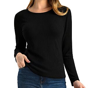 Amazon – Leafigure Women's Long Sleeve Shirts Basic Ribbed Knit Crew Neck Tops - $3.49–$4.99 w/ Code