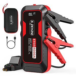 Amazon – S ZEVZO ET03 Car Jump Starter 4000A Jump Starter Battery Pack for Up to 8.0L Gas and - $29.99 w/ Code