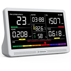 YNAK 16-in-1 Indoor Air Quality Monitor w/ 7" HD Color Display, AQI & Alerts $55 + Free Shipping