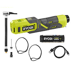 $24.99, FS, Blemished, RYOBI USB Lithium High Pressure Inflator Kit, Direct Tools Outlet