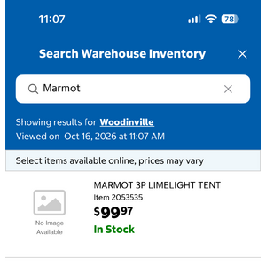 Marmot 3P Limelight Tent $99.97