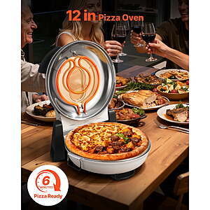 KFFKFF 12-Inch Electric Pizza Oven, 1200W Pizza Maker with Cordierite Stone (White) - $56.42