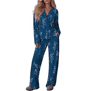 2-Piece Ekouaer Women's Cotton Blend Long Sleeve Button-Down Pajama Set w/ Pants & Pockets (S-XXL, Various Colors/Prints) $14.99 + Free Shipping w/ Prime or on $35+