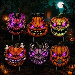 6-Count DLPL LED Light-Up Halloween Pumpkin Yard Signs w/ Stakes $6.99 + Free Shipping w/ Prime or on $35+