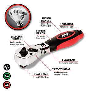 $11.55 FS WALMART+ by Performance Tool  --- 1/4" & 3/8" Dual Drive Flex Ratchet WMR-W9116