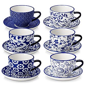 6-Pack 8-Oz vancasso Porcelain Vintage Blue Cappuccino Cups w/ Saucers $18.99 + Free Shipping w/ Prime or on $35+