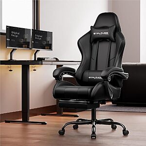 GTPLAYER Gaming Chair with Footrest and Lumbar Support (Black) $99.99