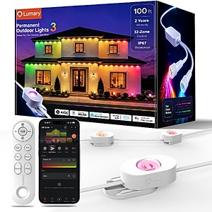Lumary 100ft RGBICW WLED Permanent Outdoor String Lights w/ 60 LEDs & 32-Zone Control $208.99 + Free Shipping