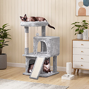 Yaheetech 36" Cat Tree Tower w/ Double Condos & Sisal Scratching Posts (Light Gray) $32.99 + Free Shipping w/ Walmart+ or on $35+